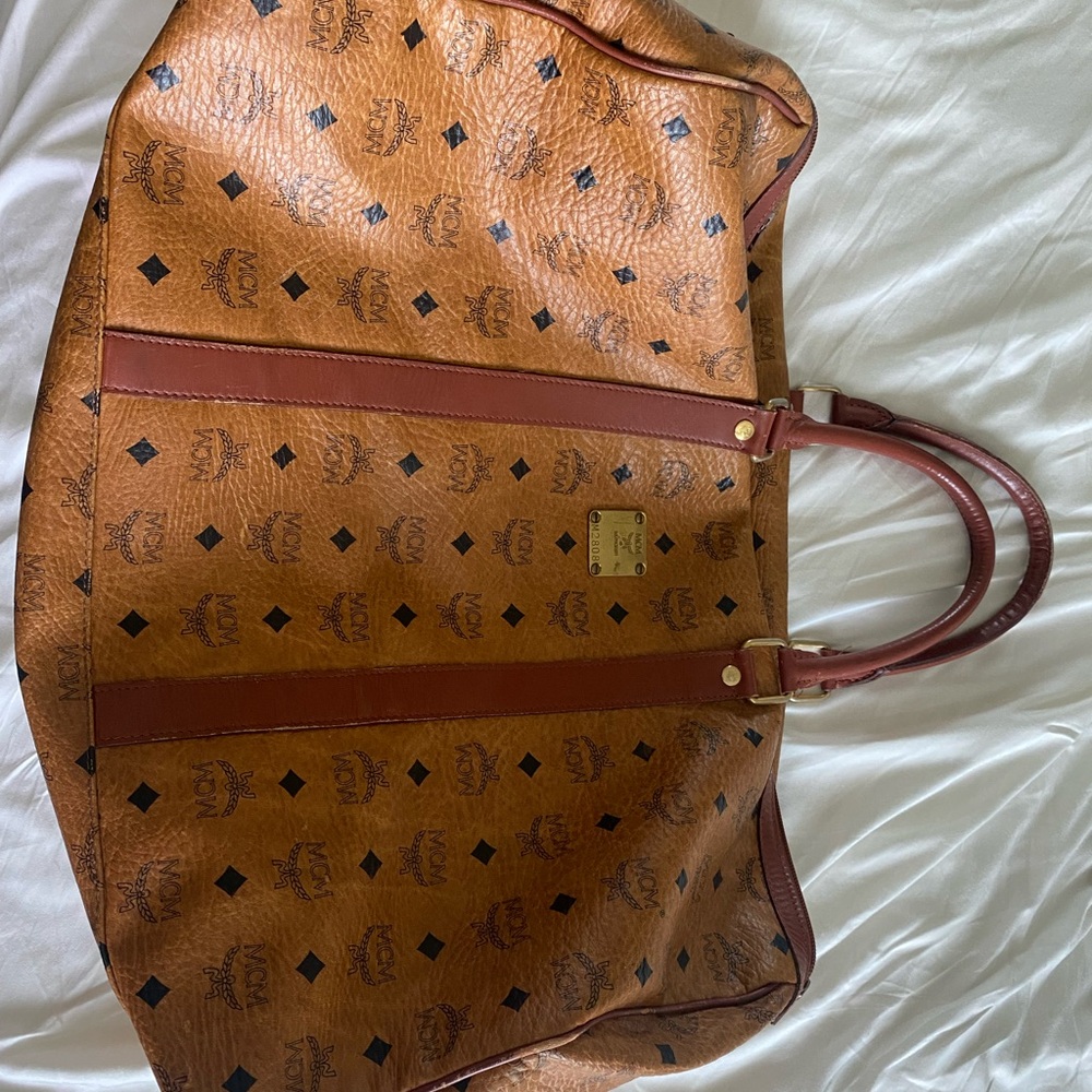 MCM Cognac Vasetos Travel Bag with Iconic Monogram